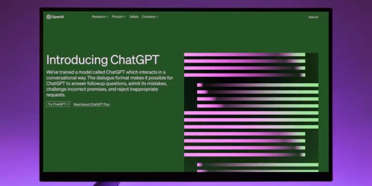 Computer screen showing chat gpt landing page ‣ boss intelligence ‣ boss intelligence